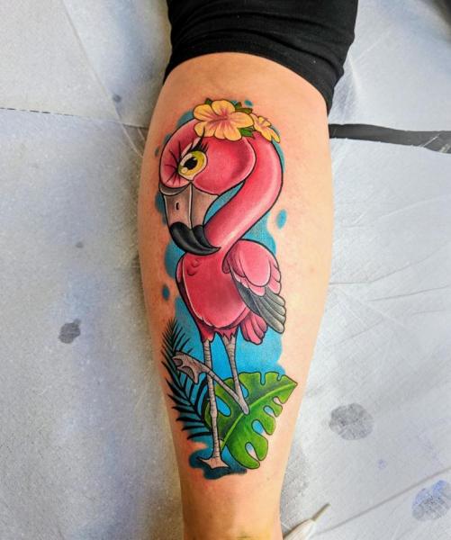 Flamingo Thigh Tattoo by Endorfine Studio