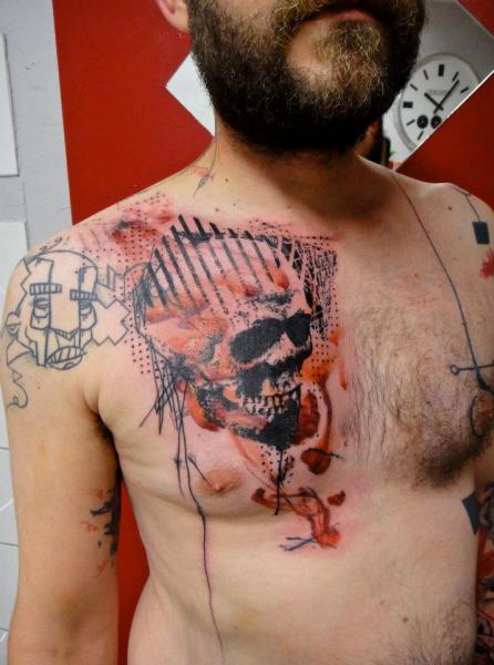 Brust Totenkopf Abstrakt Tattoo von Xoïl