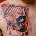 tatuaje Pecho Cráneo Abstracto por Xoïl