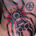 New School Totenkopf Kopf Nacken Spinnen tattoo von Marc Nava