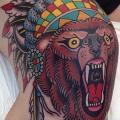 New School Leg Bear Indian tattoo by Marc Nava