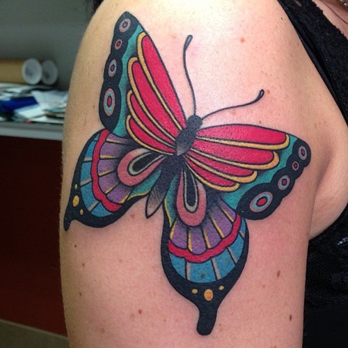 Shoulder New School Butterfly Tattoo by Marc Nava