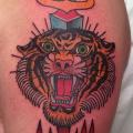 Shoulder New School Tiger Dagger Blood tattoo by Marc Nava
