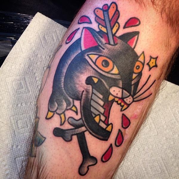 Arm Old School Panther Tattoo by Destroy Troy Tattoos