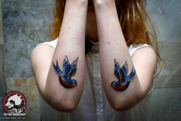 Arm New School Sparrow Tattoo by Mad-art Tattoo