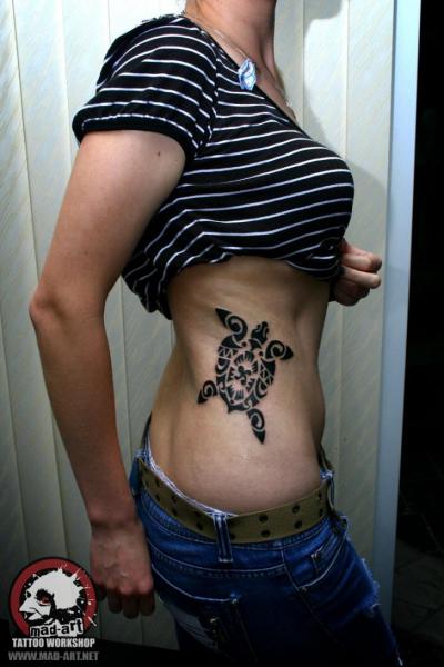 Side Tribal Turtle Tattoo by Mad-art Tattoo