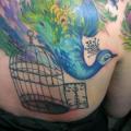 Shoulder Peacock Back Cage tattoo by Obsidian