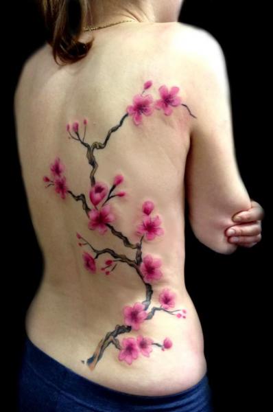 Realistic Flower Back Cherry Tattoo by Gulestus Tattoo