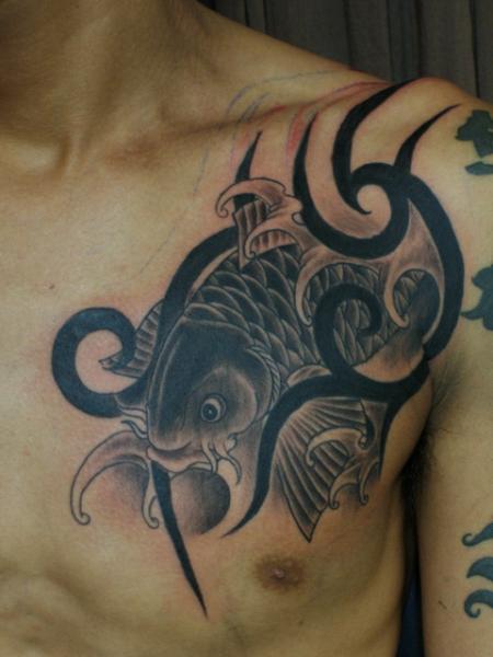 Shoulder Chest Japanese Carp Koi Tattoo by Daichi Tattoos & Artworks