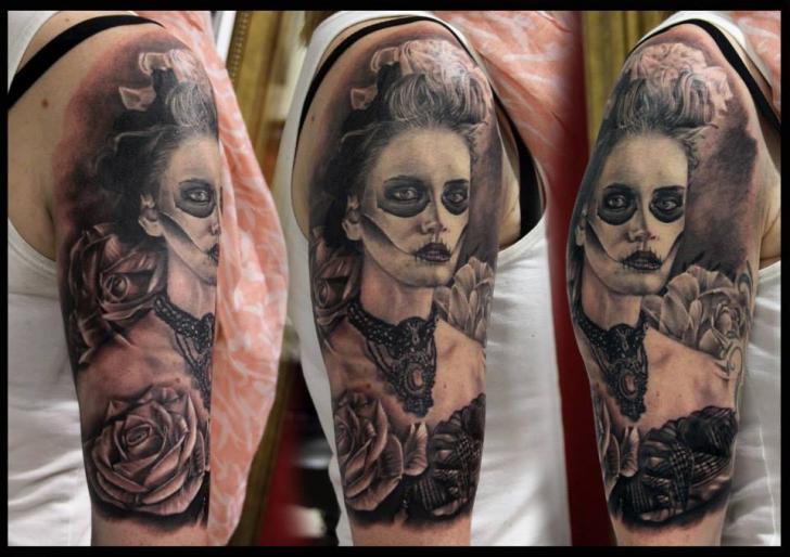 Tatuaż Ramię Meksykańska Czaszka przez Da Silva Tattoo