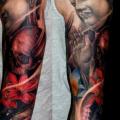 Flower Japanese Buddha Skull Women Religious Sleeve tattoo by Da Silva Tattoo