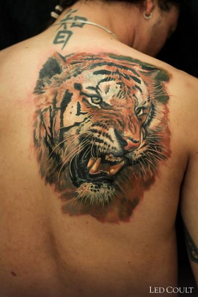 Realistic Back Tiger Tattoo by Led Coult