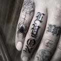 Finger Lettering Spider tattoo by Dr Woo