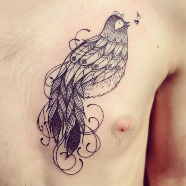 Dotwork Brust Vogel Tattoo von Supakitch