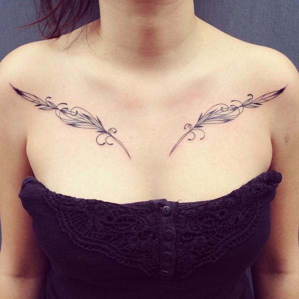 Shoulder Feather Tattoo by Supakitch