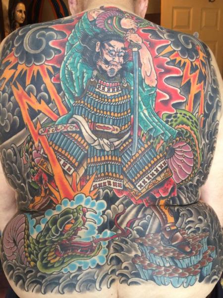 Snake Japanese Back Samurai Tattoo by Lone Star Tattoo