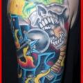 Shoulder Fantasy Skull Guitar tattoo by Lone Star Tattoo