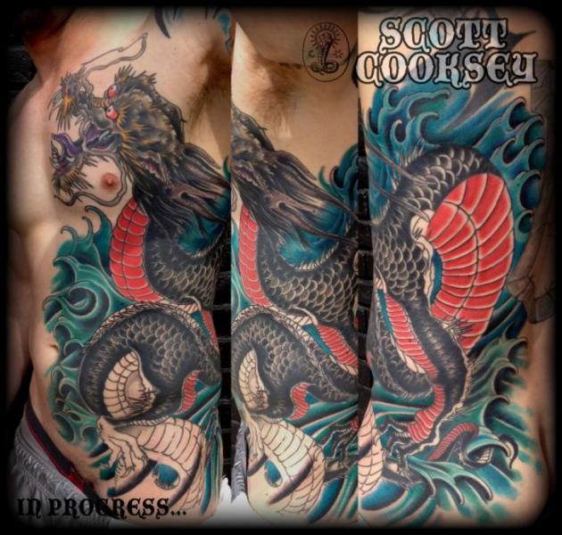 Side Japanese Dragon Tattoo by Lone Star Tattoo