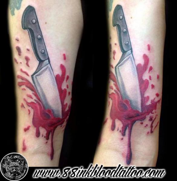Arm Knife Blood Tattoo by 88Ink-Blood Tattoo Studio