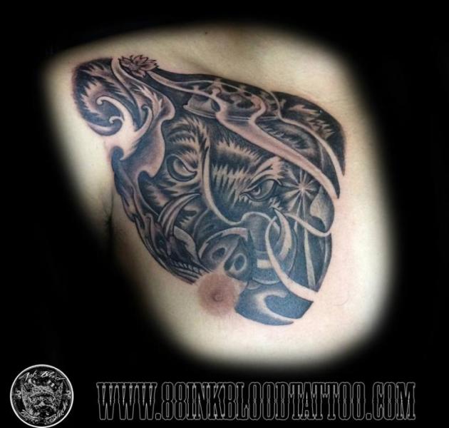 Chest Boar Tattoo by 88Ink-Blood Tattoo Studio