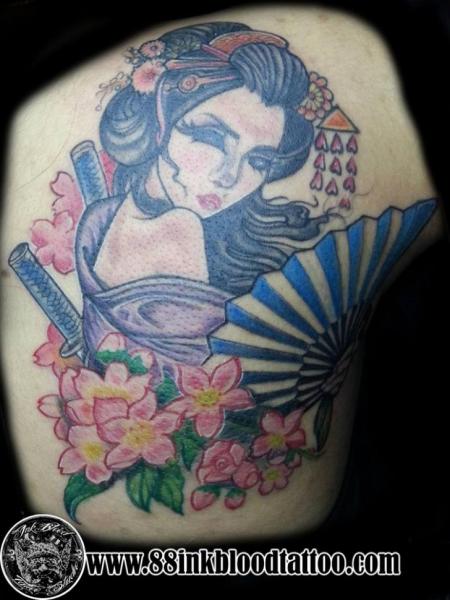 Tatuaż Japoński Gejsza przez 88Ink-Blood Tattoo Studio