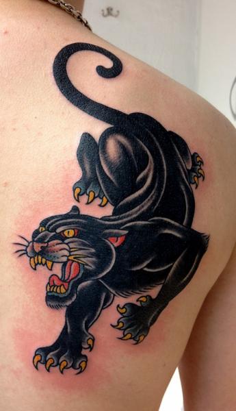 Schulter Old School Panther Tattoo von Paul Anthony Dobleman