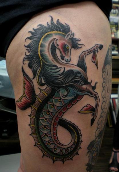 Tatuaggio Fantasy Old School Cavalli Pesce di Paul Anthony Dobleman