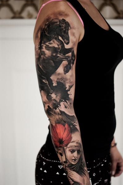 Arm Realistic Flower Horse Tattoo by Tattoo Studio 73