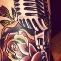 Arm Old School Flower Microphone tattoo by Tattoo Studio 73