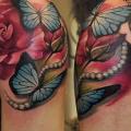 tatuaggio Spalla Realistici Fiore Farfalle Diamante di Rock Tattoo