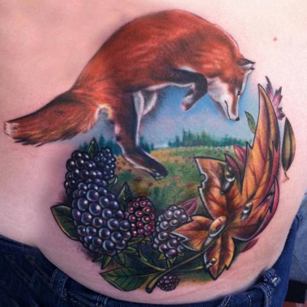 Back Leaf Fox Grape Tattoo by Johnny Smith Art