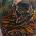 tatuaje Hombro Reloj Cráneo por Johnny Smith Art