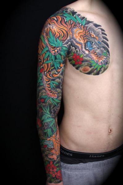 Chest Japanese Tiger Sleeve Tattoo by Kings Avenue