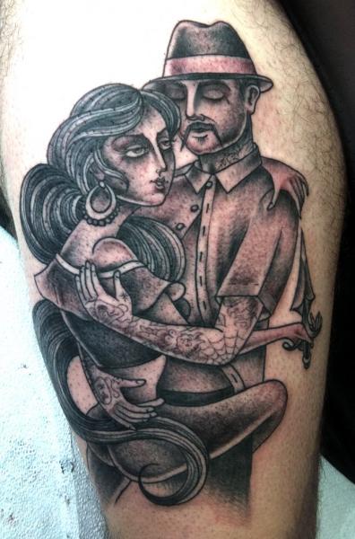 Old School Thigh Lovers Tattoo by Kings Avenue