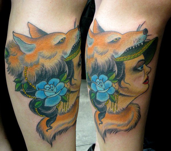 Leg Women Wolf Tattoo by Kings Avenue