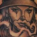 Clown Women Hat Cigar tattoo by Secret Sidewalk