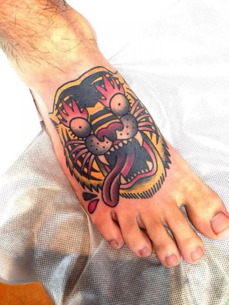 Old School Foot Tiger Tattoo by Chopstick Tattoo