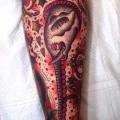 tatuaje Old School Pierna Elefante por Chopstick Tattoo