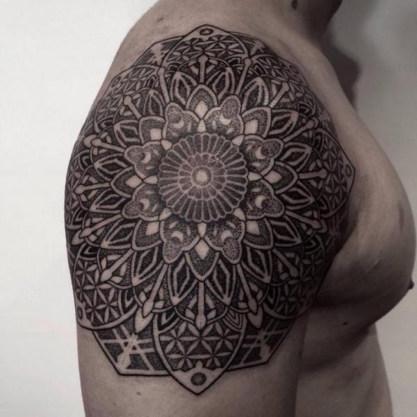 Shoulder Dotwork Geometric Tattoo by Chopstick Tattoo