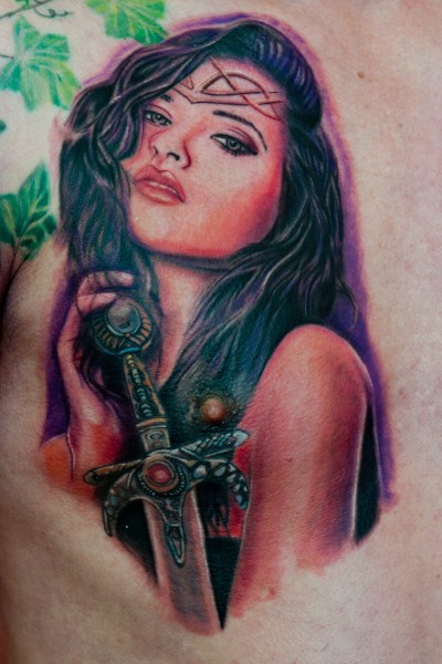 Fantasy Women Warrior Tattoo by Blancolo Tattoo