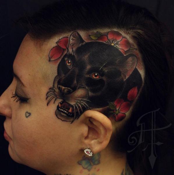 Blumen Kopf Panther Tattoo von Antony Tattoo