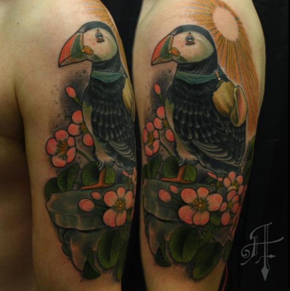 Shoulder Bird Sun Tattoo by Antony Tattoo