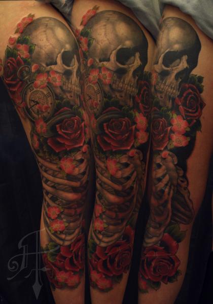 Tatuaggio Fiore Teschio Scheletro Manica di Antony Tattoo