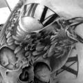 Shoulder Clock Skull Bird tattoo by Westfall Tattoo