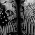 Shoulder Lettering Skull Wings tattoo by Westfall Tattoo