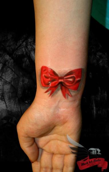 Arm Realistic Ribbon 3d Tattoo by Black Ink Studio