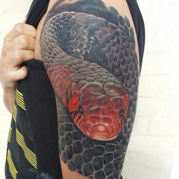 Tatouage Épaule Réaliste Serpent par Inky Joe