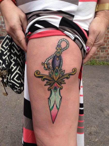Dagger Thigh Tattoo by Inky Joe