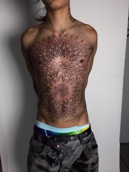 Chest Belly Geometric Tattoo by Corey Divine