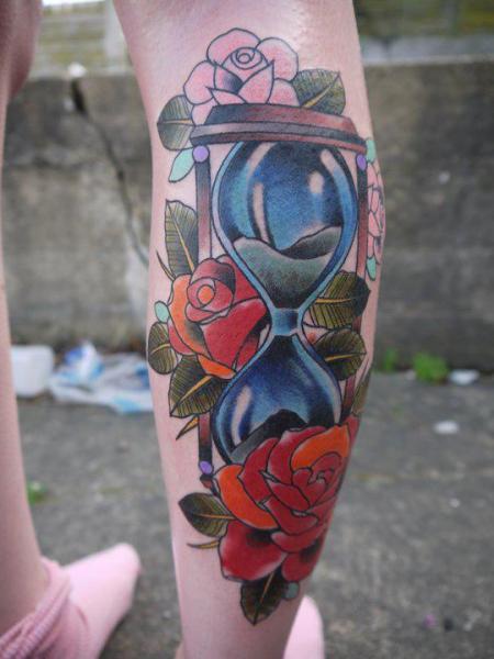 Calf Old School Flower Clepsydra Tattoo by Marked For Life